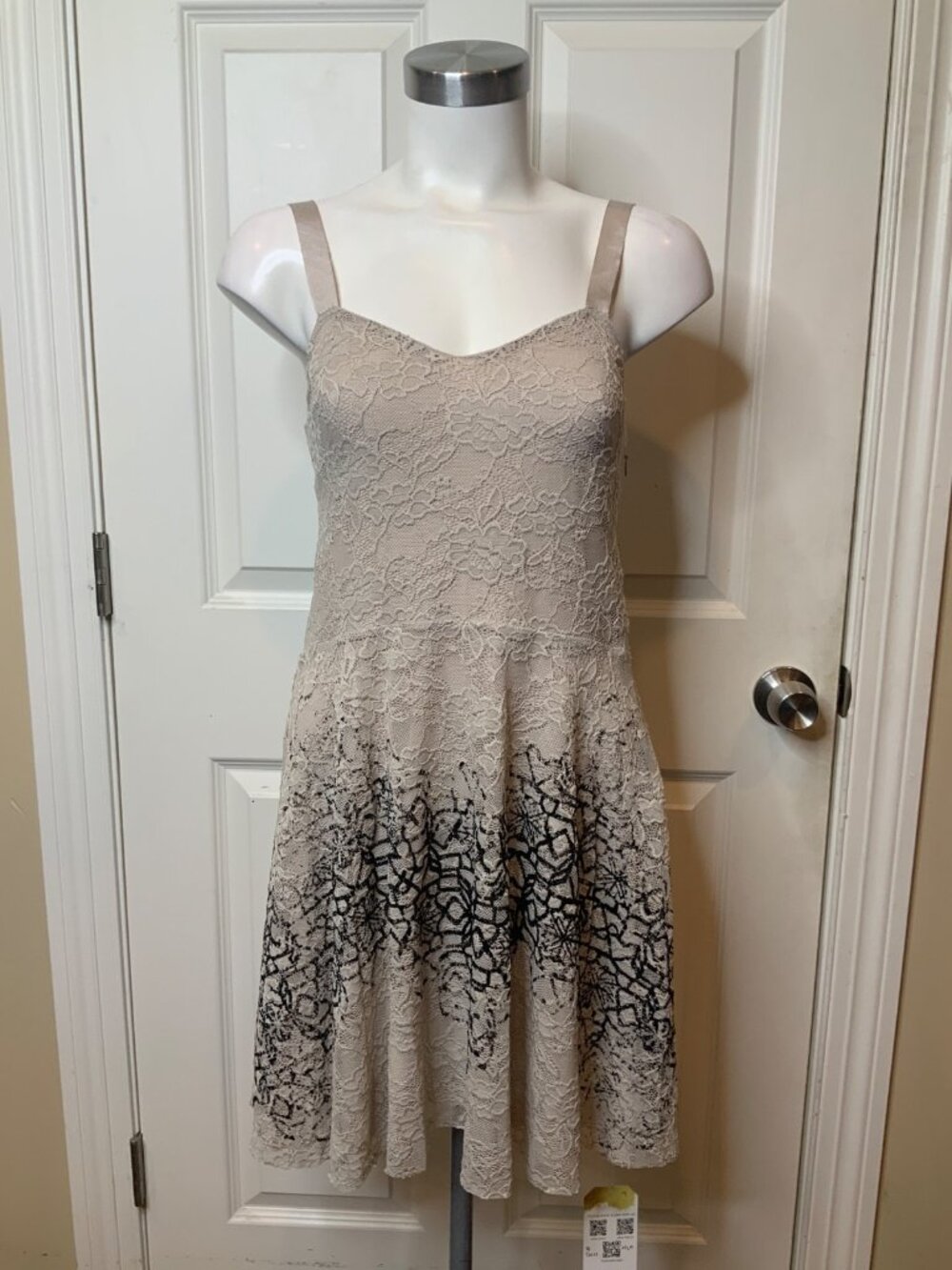 Free People Gray Black Floral Lace Babydoll Dress, Size S